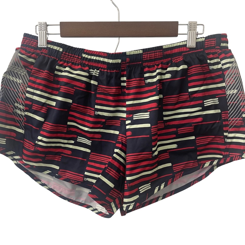 Oiselle‎ Mac Roga Running Shorts Womens 8 Red Navy Blue  Print Zipper Pocket